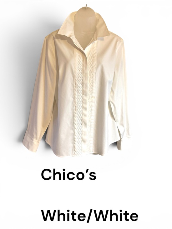 Chico's Tops - Chico's Crisp White Hidden Button Front Cotton Shirt  LARGE   #V